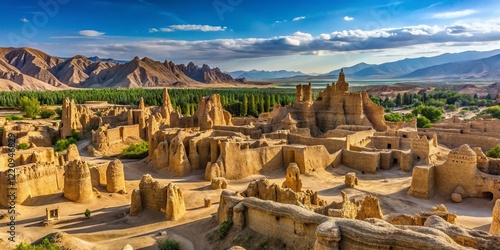 Jiaohe Ruins: Ancient Jushi Kingdom Capital in Yarnaz Valley - Panoramic View photo