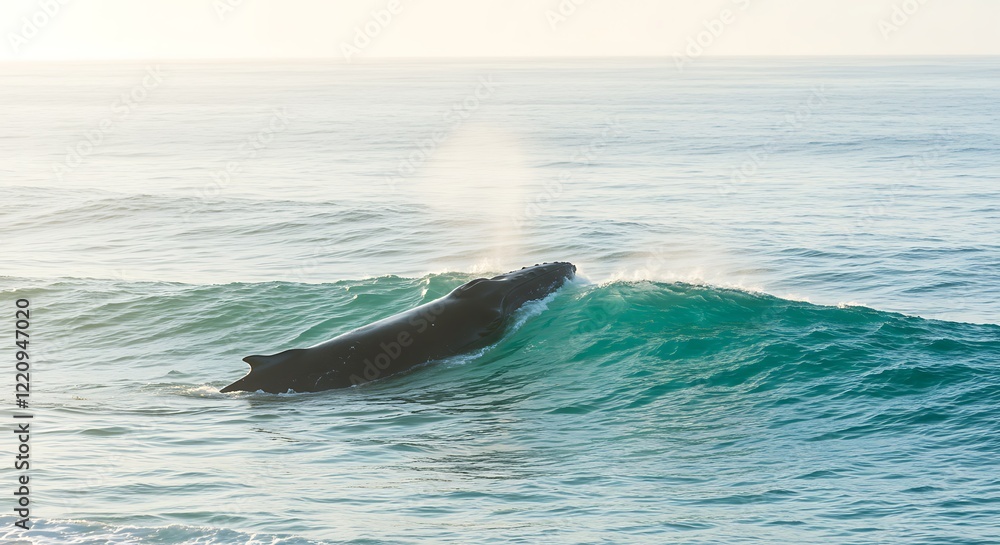 Majestic humpback whale in the vast ocean waves. Large wildlife in the turquoise sea. Majestic humpback whale in the vast ocean waves. Large wildlife in the turquoise sea.