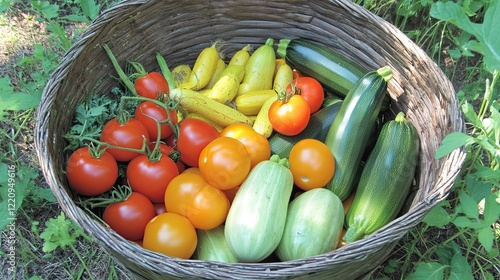 Fresh Garden Vegetables In A Woven Basket photo