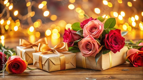 Long Exposure Photography: Festive Rose Bouquet & Gift Boxes for Congratulations