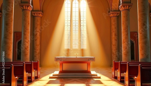 Majestic Cathedral Interior with Sunlight