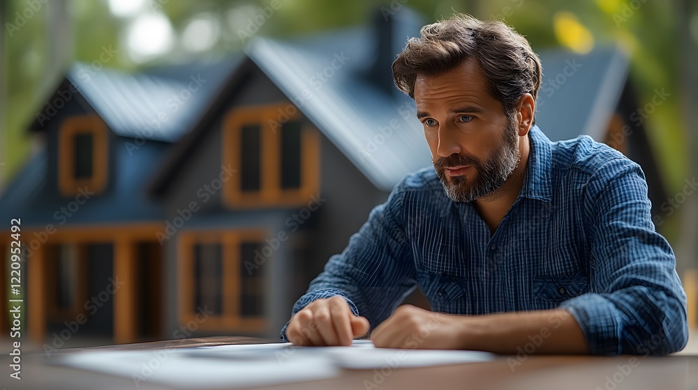 Fototapeta premium Adjuster working on home insurance claim resolution with advanced 3D technology, 8K detailed 3D animation render,