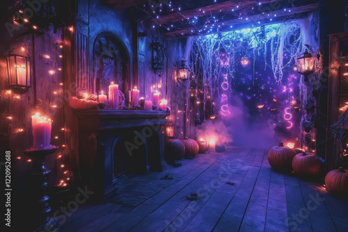 Wallpaper Mural Halloween party with lights, ribbons, and candles. Party atmosphere with bats and pumpkins. Torontodigital.ca