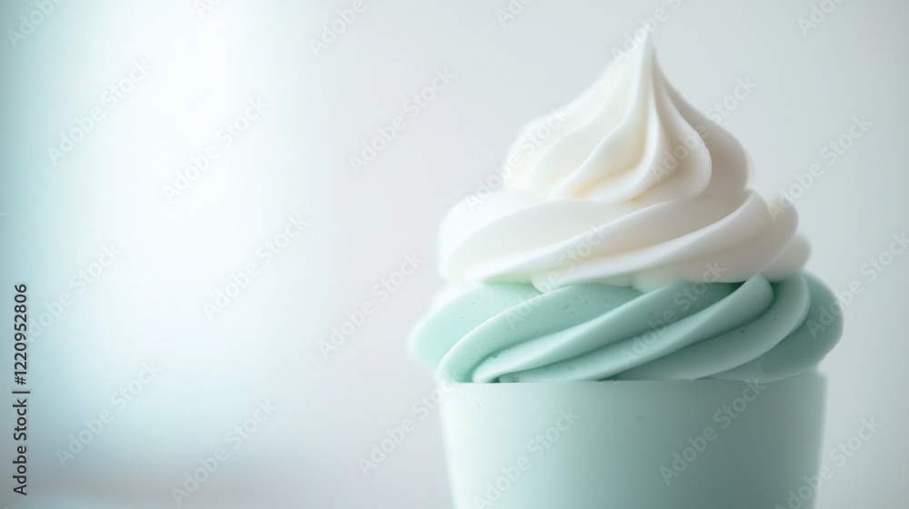 A white and blue frosted cupcake with a white swirl on top A white and blue frosted cupcake with a white swirl on top