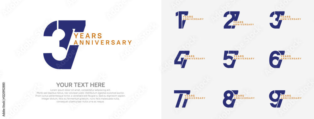 Anniversary logo set vector design, blue and brown color for celebration event Anniversary logo set vector design, blue and brown color for celebration event