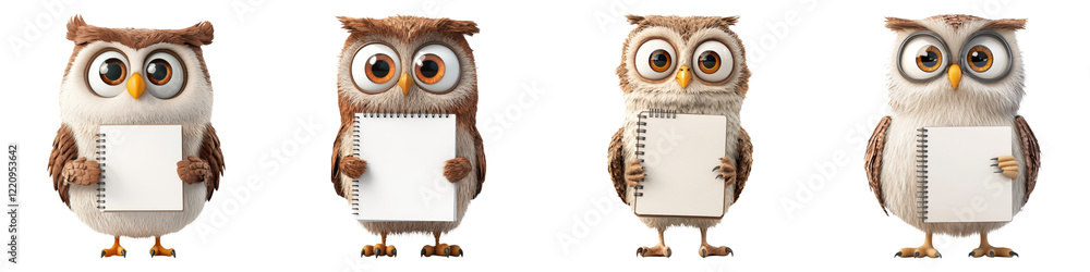 cute cartoon and clipart concept. Owl characters holding blank sheets of paper in a playful, cartoonish style. cute cartoon and clipart concept. Owl characters holding blank sheets of paper in a playful, cartoonish style.