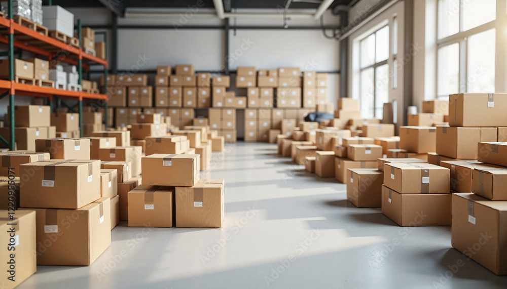 Storage room filled with stacked cardboard boxes Storage room filled with stacked cardboard boxes