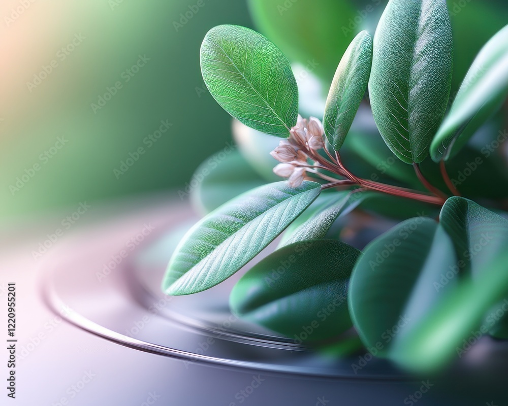 Obraz premium This image displays a close-up of leaves and a small flower, which has no relation to the corporate training or cybersecurity requested There are no professionals or tools visible in this image, no