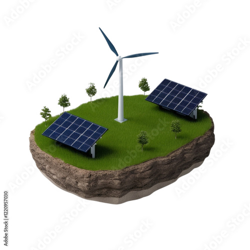 Eco green energy 3d Solar panels and  wind turbine, solar pane, green energy