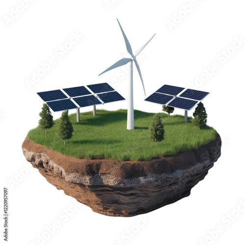 Eco green energy 3d Solar panels and  wind turbine, solar pane, green energy