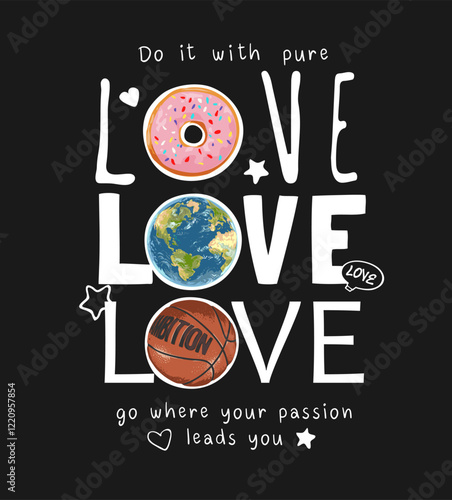 love slogan with circle objects graphic vector illustration on black background