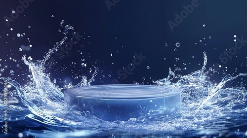 Water splashes around a stage, product placement use