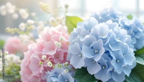 Serene Pastel Hydrangeas: A Delicate Floral Arrangement