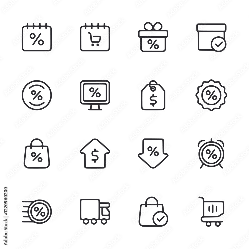 A set of icons for shopping and discounts A set of icons for shopping and discounts