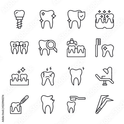 A set of dental icons including a toothbrush, a toothpaste, a toothpaste tube