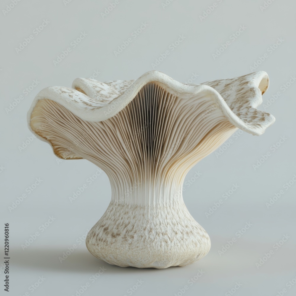 Detailed 3D Rendered Mushroom Cap with Gills in Forest Setting Detailed 3D Rendered Mushroom Cap with Gills in Forest Setting