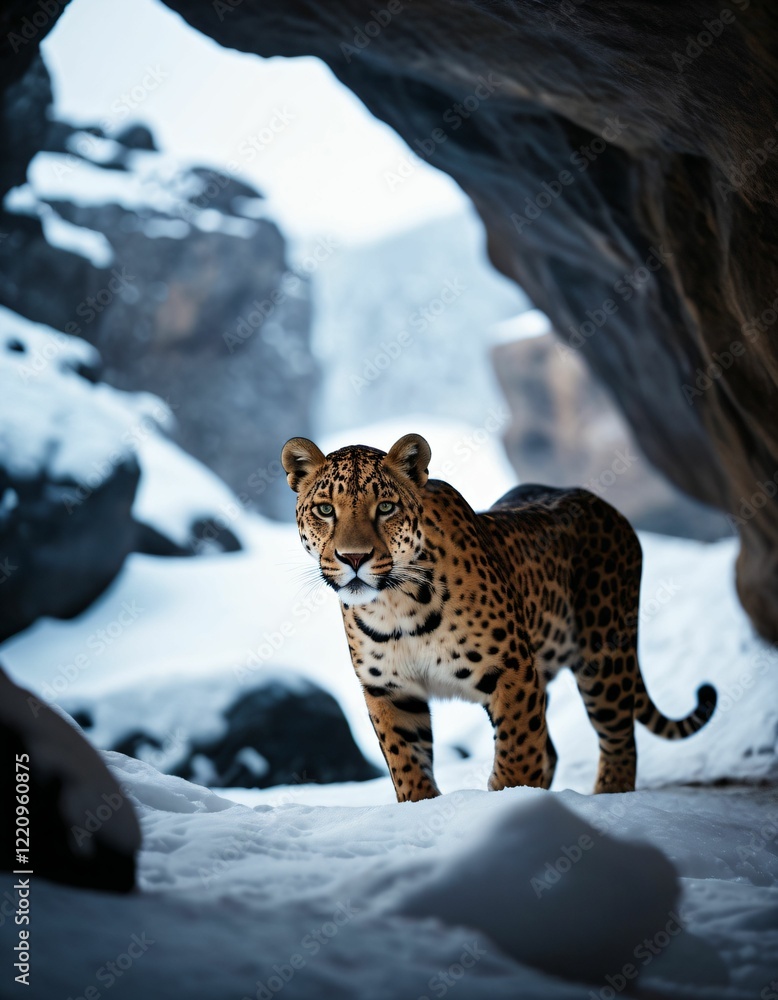 Obraz premium snowy cave and a leopard