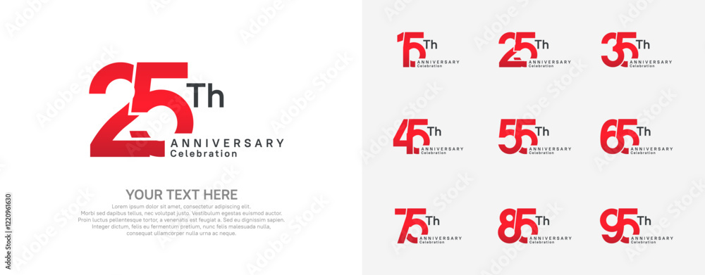 Naklejka premium Anniversary logo set vector design, red color for celebration event
