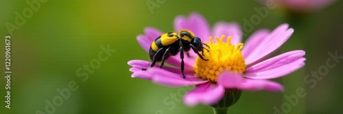 Gelbbindige furchenbiene halictus scabiosae in a garden, garden, furrowed beetle, nature photo