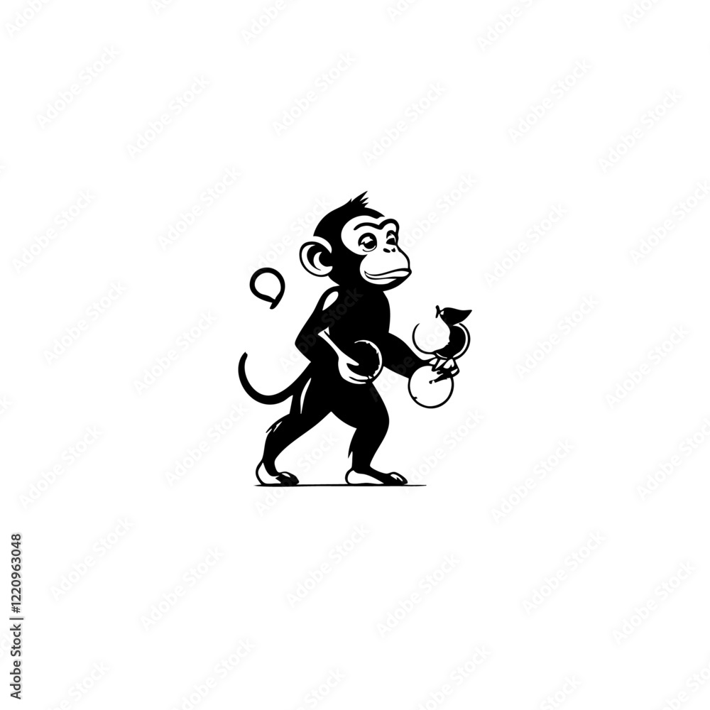 Fototapeta premium Monkey With Fruits Vector Logo Design