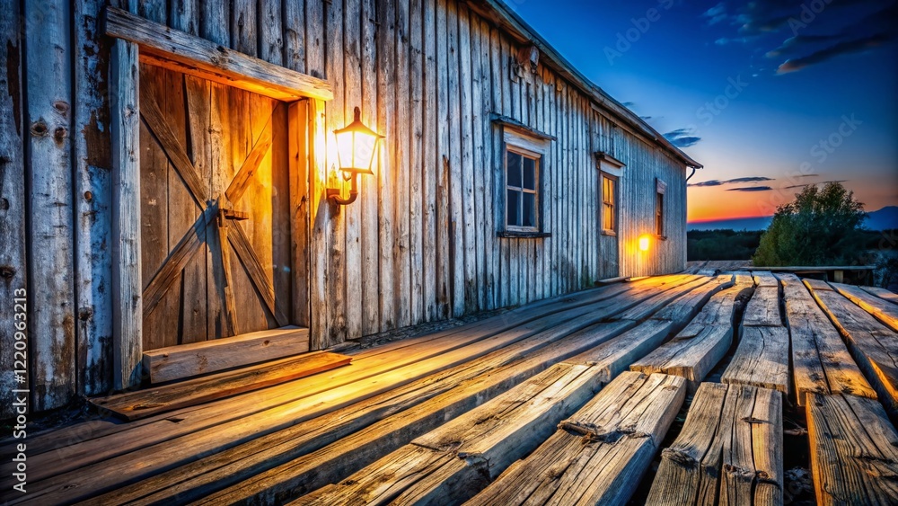 Fototapeta premium Rustic Whitewashed Wood Background Banner: Bright Night Photography Panorama