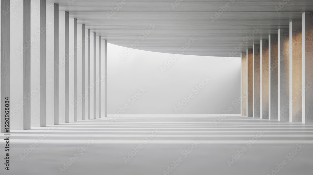 Obraz premium Minimalist architectural space featuring columns and soft lighting in a modern design