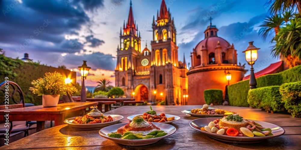 Obraz premium San Miguel de Allende Pink Church, Smooth Gimbal Footage, Mexican Architecture, Food Photography