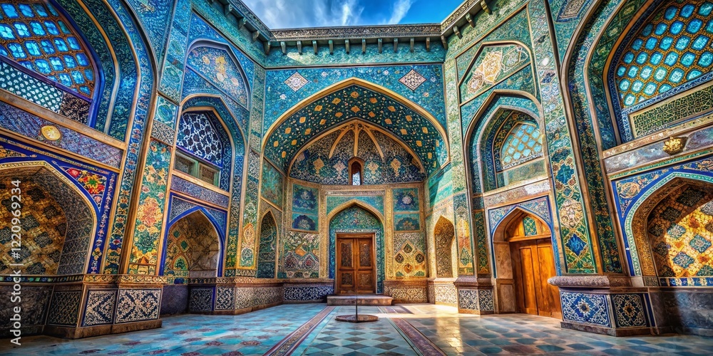 Obraz premium Majestic Mausoleum of Sheikh Ahmad Jami, Torbat-e Jam, Iran: Intricate Tilework and Architectural Detail in a Historic Islamic Tomb