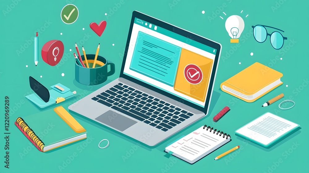 Modern Workspace with Laptop and Notebook for Online Education Platform Modern Workspace with Laptop and Notebook for Online Education Platform