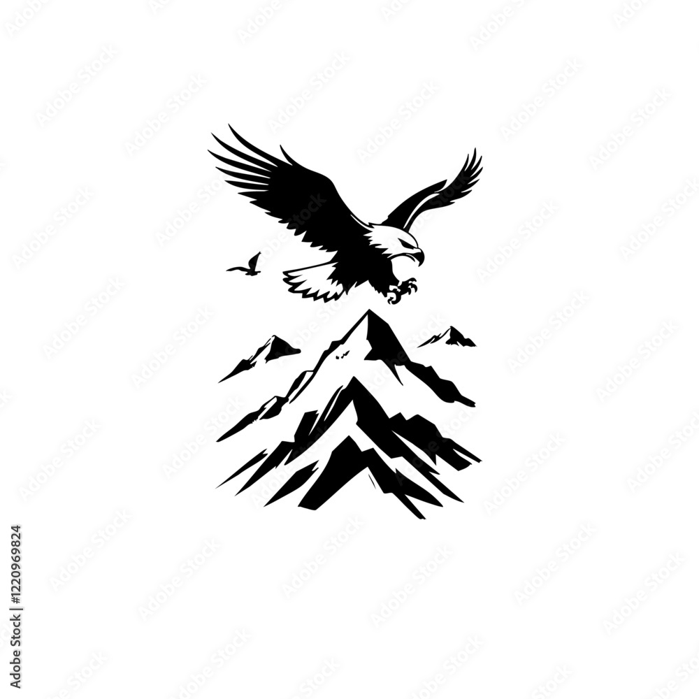 Naklejka premium Eagle Flying Over Mountain Vector Logo Design