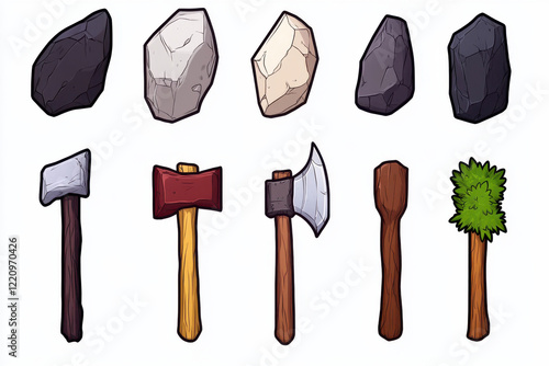 A collection of different types of axes and other tools photo