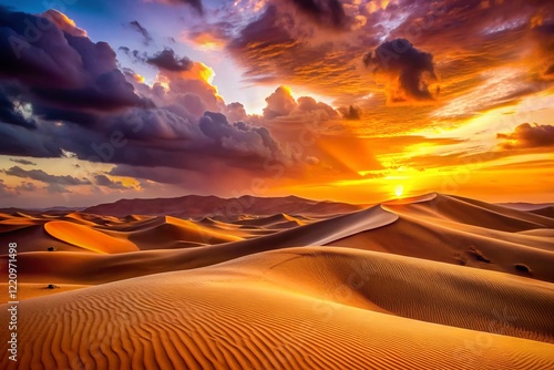 Majestic Silhouette of Sand Dunes at Sunset, Rub al Khali Desert, Abu Dhabi photo