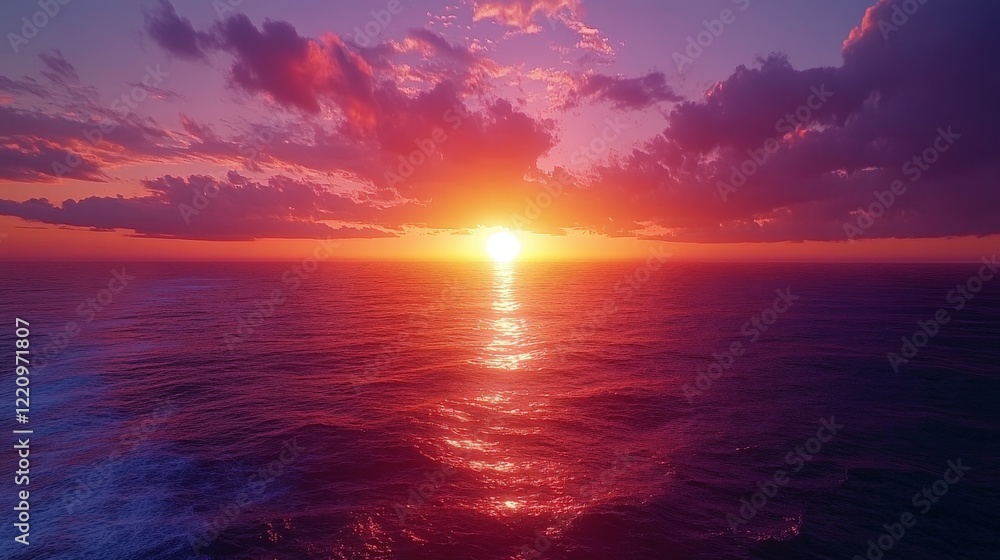 Obraz premium A stunning sunset over the ocean with vibrant colors. Great for themes of tranquility, nature, and relaxation.