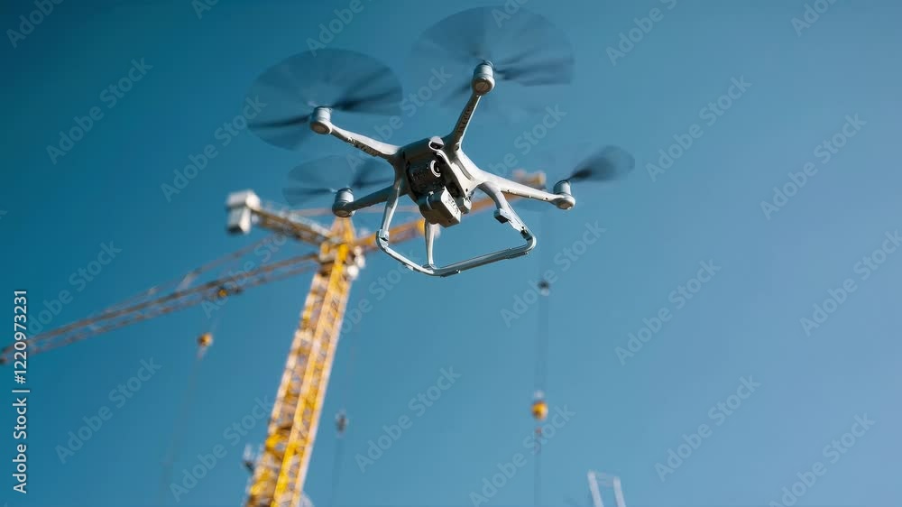 A drone hovers above a construction site, capturing images of ongoing building projects surrounded by machinery. A drone hovers above a construction site, capturing images of ongoing building projects surrounded by machinery.