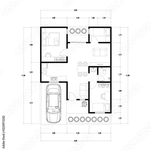 Black and White floor plan of a modern unfurnished house for your design. Suburban house vector blueprint. Architectural background. eps 10