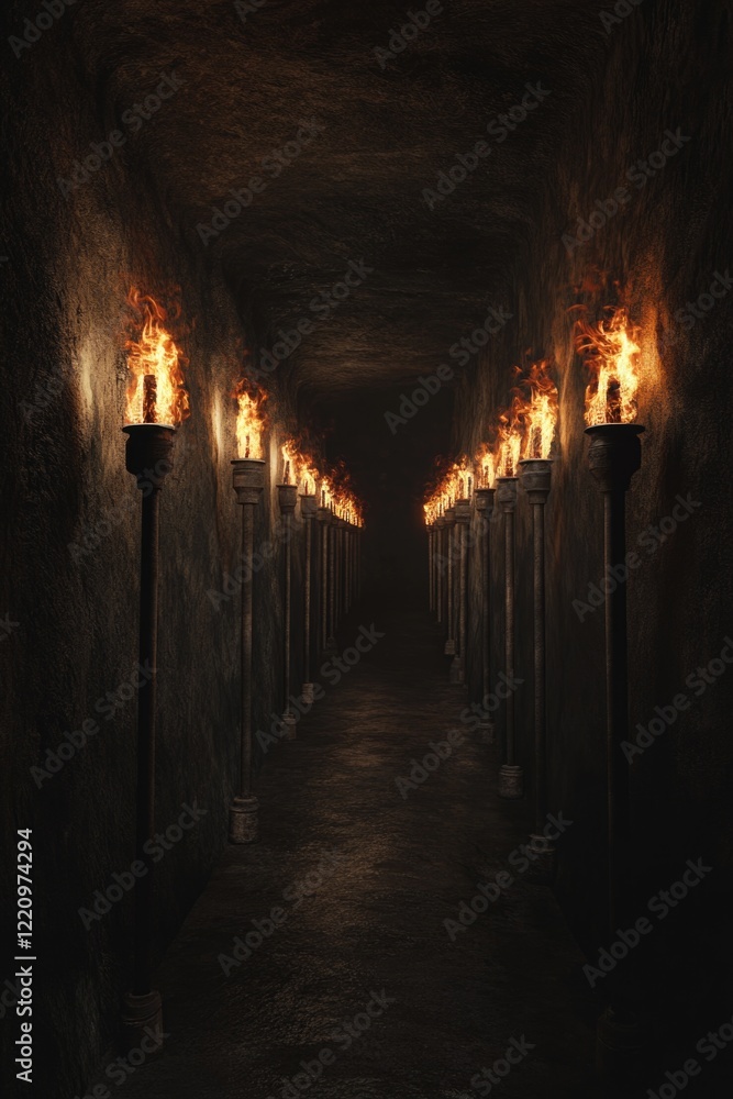 Fototapeta premium Underground Tunnel with Torches
