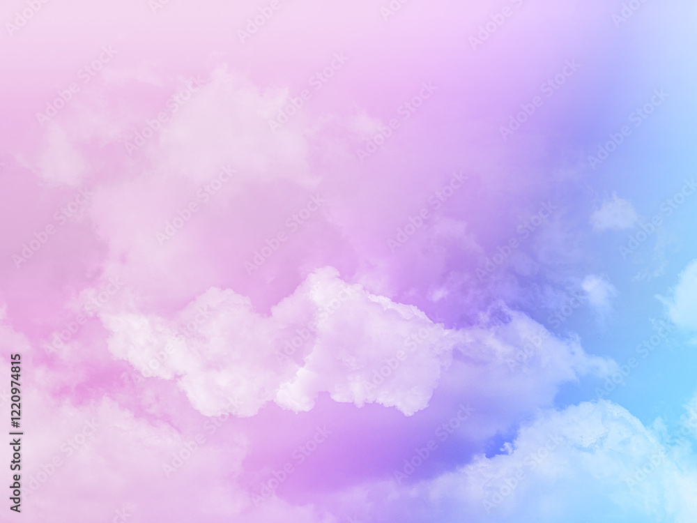 Fototapeta premium beauty sweet pastel blue and pink colorful with fluffy clouds on sky. multi color rainbow image. abstract fantasy growing light