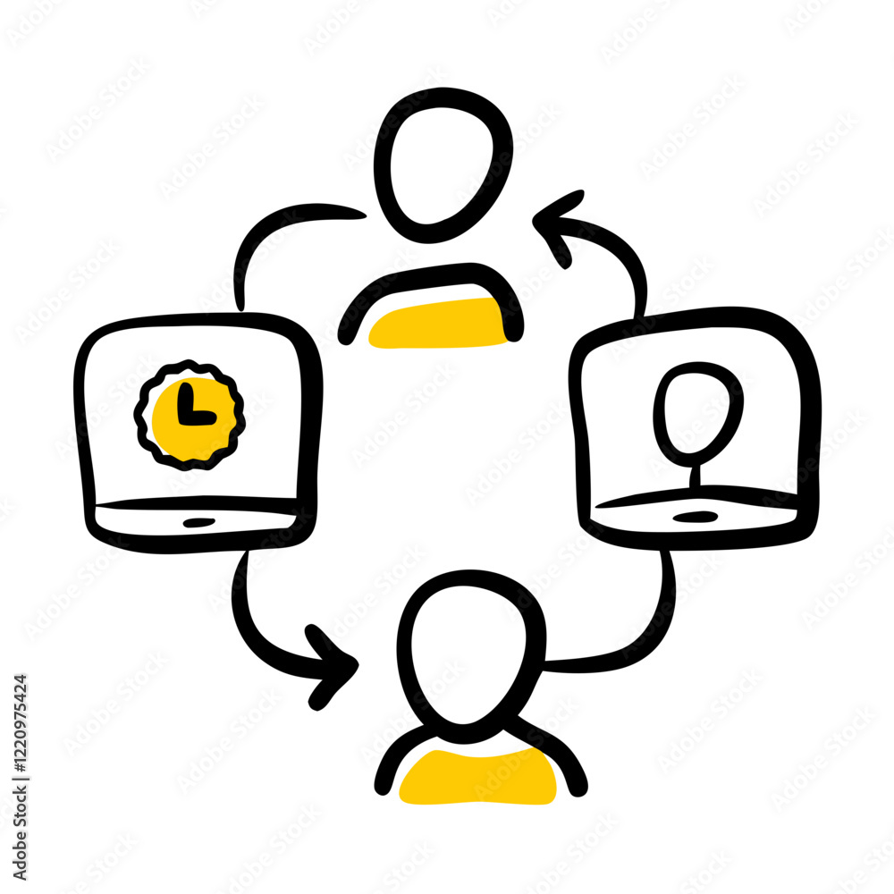 People collaborating in circular workflow illustration People collaborating in circular workflow illustration