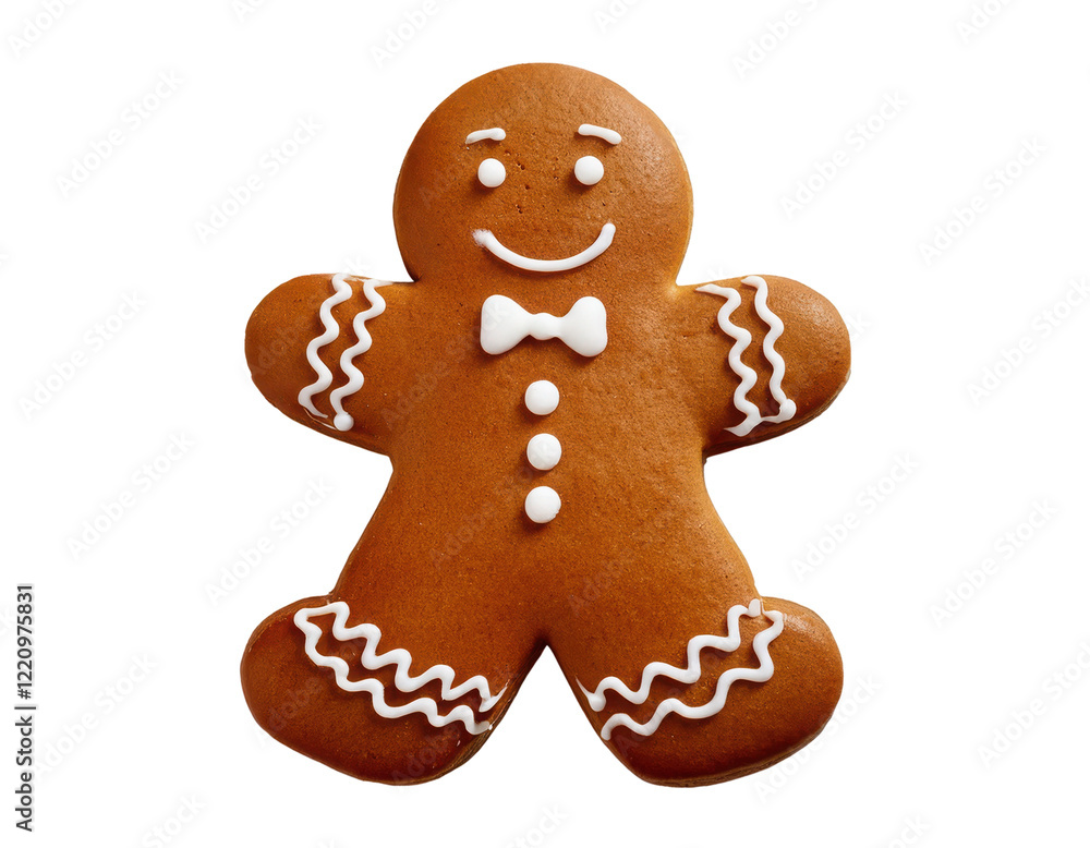 A cheerful gingerbread man cookie decorated with icing, perfect for holiday celebrations. A cheerful gingerbread man cookie decorated with icing, perfect for holiday celebrations.