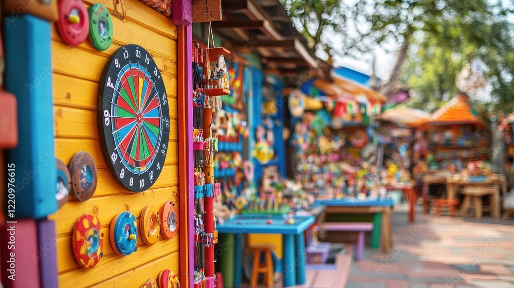 Fototapeta premium Cheerful Market Scene with Dartboard Game Display