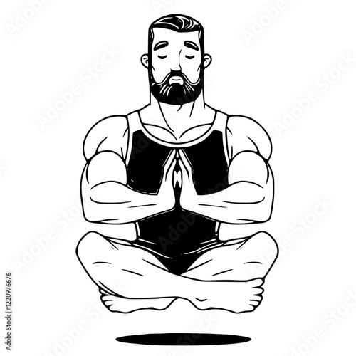 Zen and the Art of Strength:  A bearded man in a meditative pose, a testament to the power of mindfulness, balance, and inner peace. His muscular physique symbolizes strength and resilience.