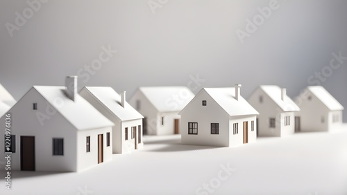 Obraz na płótnie Row of minimalist white model houses on a light gray background. w salonie