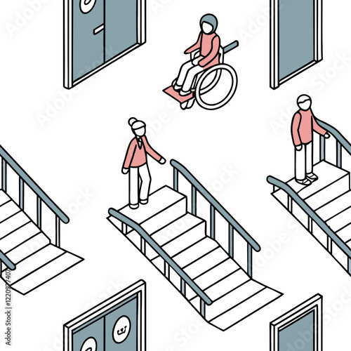 Accessible ramps and stairs seamless pattern illustration
