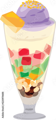 Halo Halo. Filipino shaved ice dessert. Filipino food illustration vector.