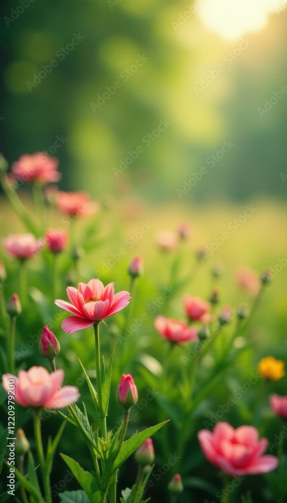 Gentle breeze rustling leaves of blooming flowers in a field, foliage, flora Gentle breeze rustling leaves of blooming flowers in a field, foliage, flora
