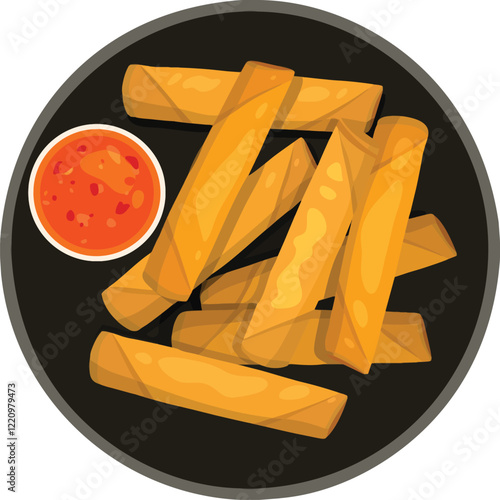 Lumpia. Filipino spring rolls.  Filipino food illustration vector.