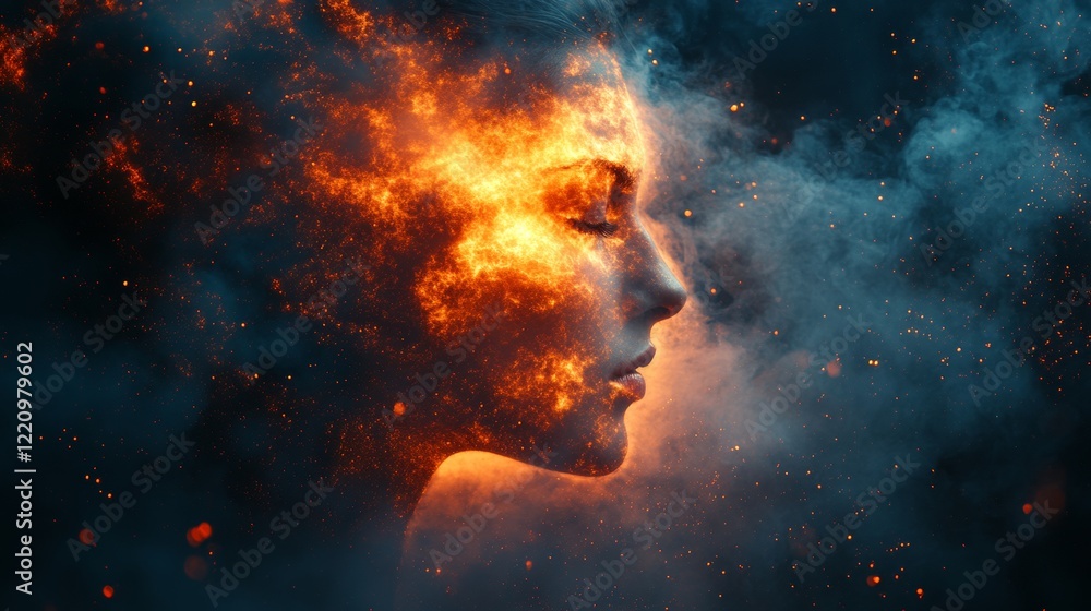 Face in smoke with glowing fire effects Face in smoke with glowing fire effects