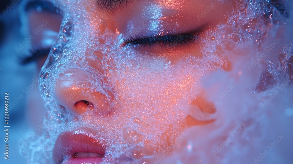 Fototapeta premium Artistic close-up of a woman's face with ice
