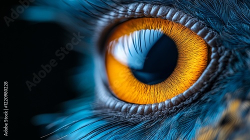 Close-up of an owl's vibrant yellow eye