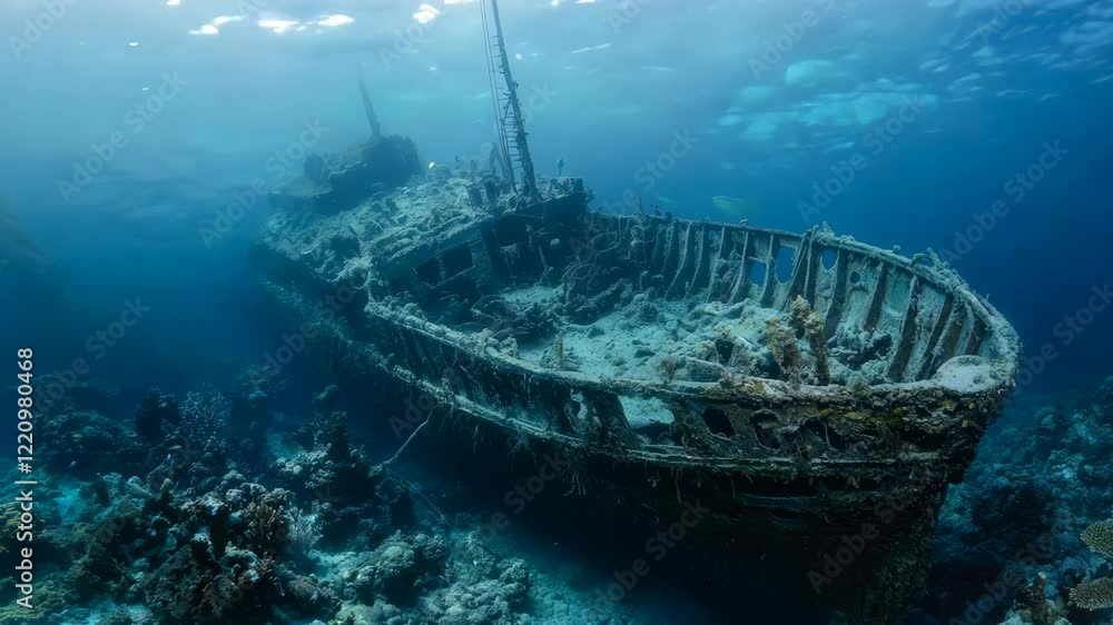 Sunlit Shipwreck in a Coral Reef Sunlit Shipwreck in a Coral Reef